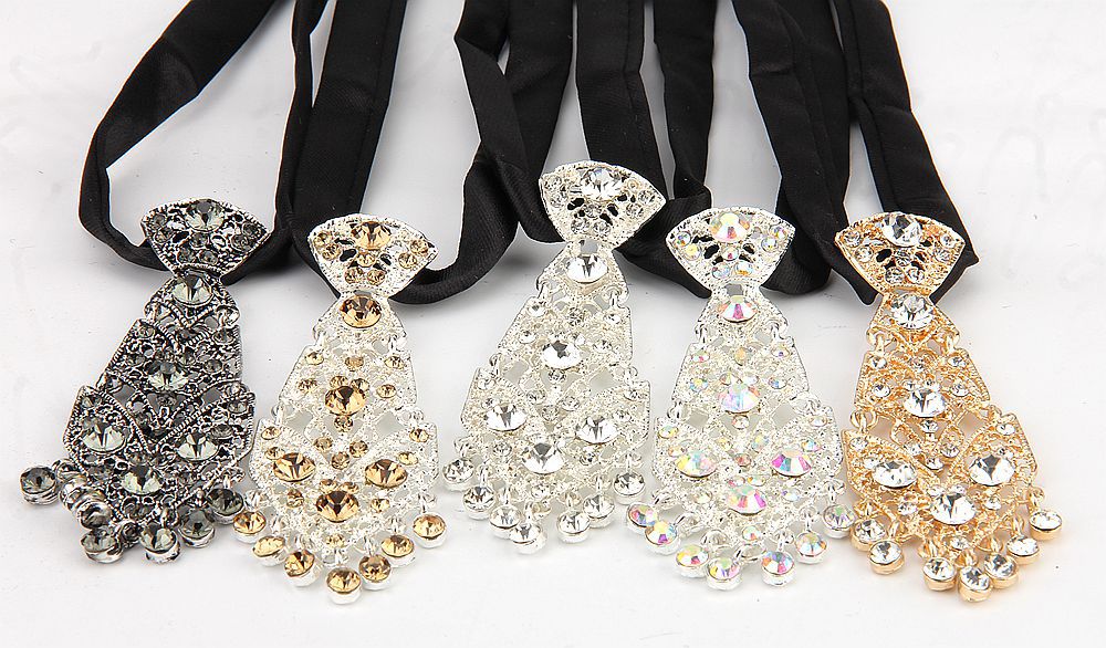 Fashion Personality Crystal Neckties Trendy General Korean Wine Party Wedding Ceremony Metal Short Luxury Tie Men Accessories