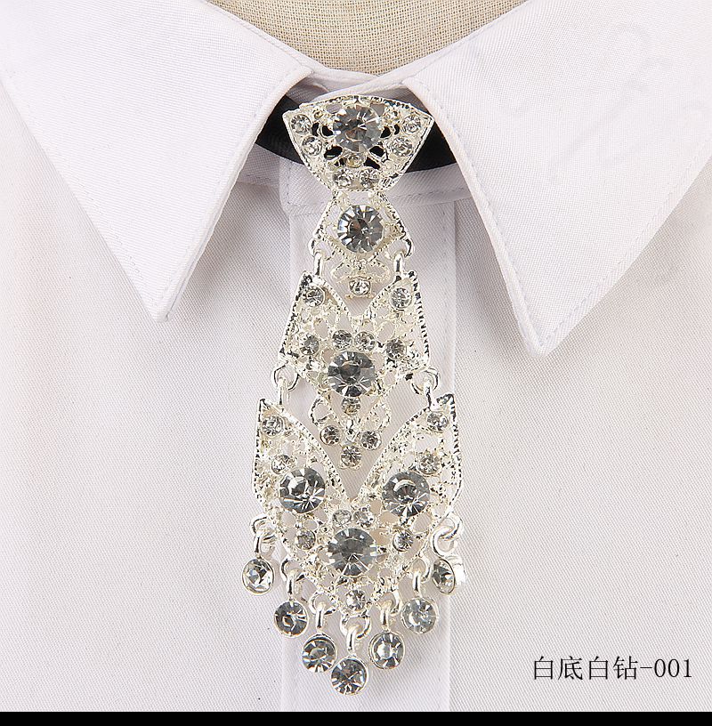 Fashion Personality Crystal Neckties Trendy General Korean Wine Party Wedding Ceremony Metal Short Luxury Tie Men Accessories