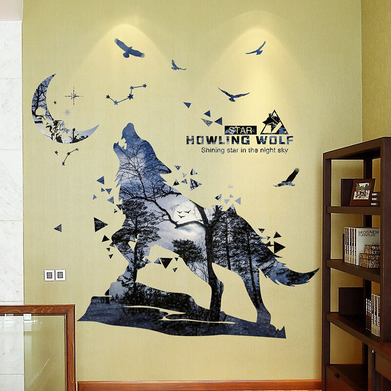 [shijuekongjian] Wolf Forest Wall Stickers Vinyl DIY Animal Mural Decals for House Kids Bedroom Baby Room Nursery Decoration