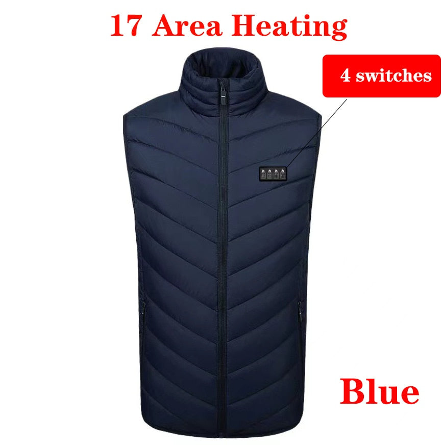 17/11 Places Heated Vest Men Women Usb Heated Jacket Heating Vest Thermal Clothing Hunting Vest Winter Heating Jacket BlackS-6XL