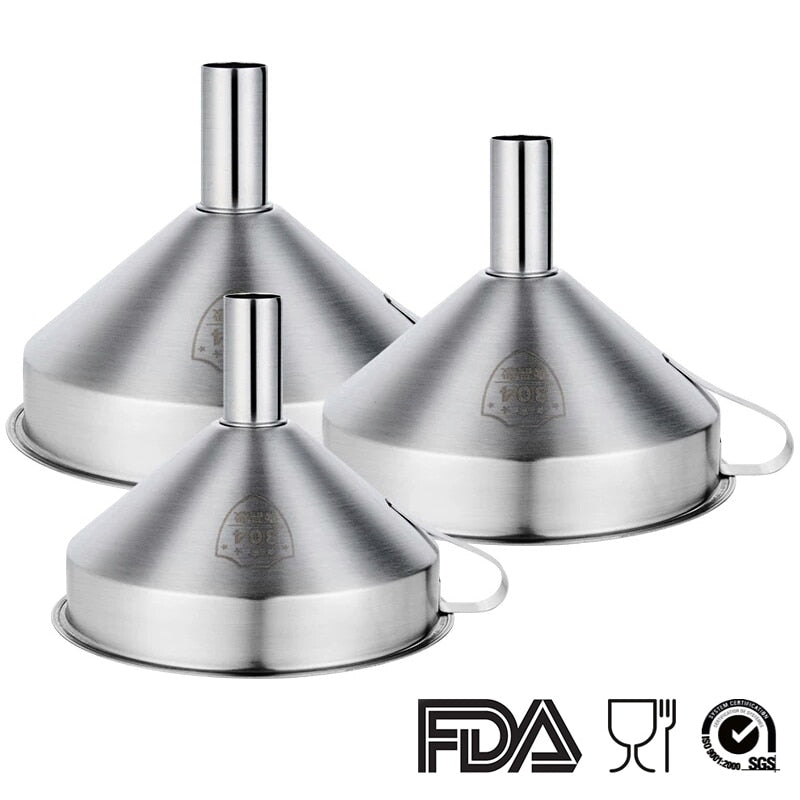 Stainless Steel Funnel Large Kitchen Funnel Metal Cook Oil Funnel with Detachable Strainer Filter for Liquid Oil Kitchen Gadgets