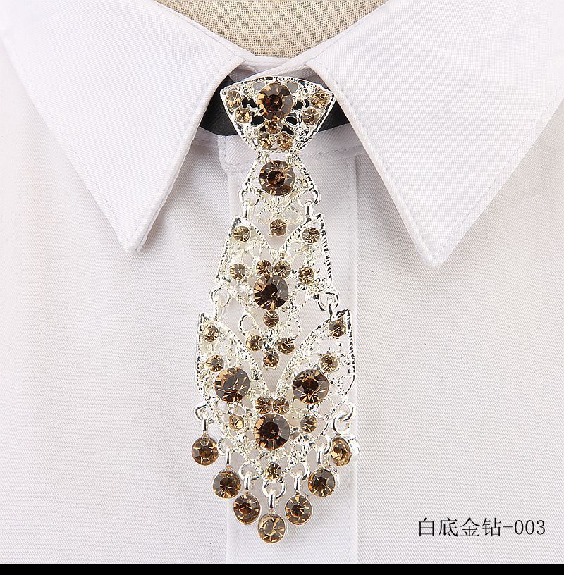 Fashion Personality Crystal Neckties Trendy General Korean Wine Party Wedding Ceremony Metal Short Luxury Tie Men Accessories