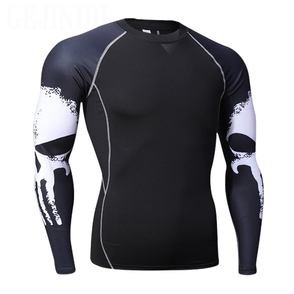 Compression Shirt Men's Base Tshirts Tight-Fitting Second Skin Technical Printing Long Sleeve Bodybuilding Tops