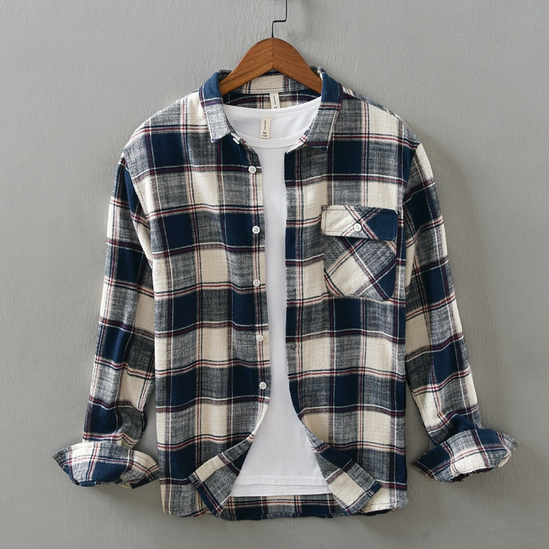 New Autumn plaid shirt men 100% cotton long sleeve fashion tops for man casual slim fit shirts high quality clothing 837